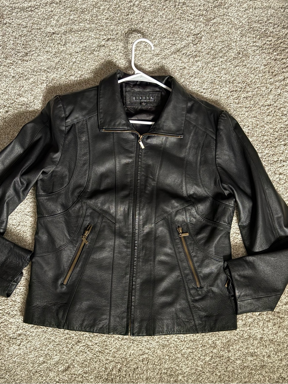 Giacca moto genuine leather jacket full zip up women size L